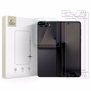 Tech-Protect aizsardzības komplekts Samsung Galaxy Z Flip 7 / 8: Glass Fit+ rūdītais stikls, 2 gab., un Hydro Flex+ hidrogēla plēve, 2 gab.
