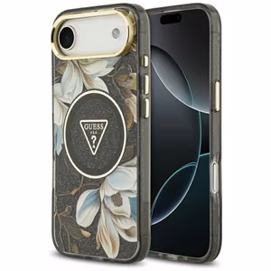 Guess IML Glitter Flowers Triangle MagSafe case for iPhone Air - black