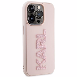 Karl Lagerfeld 3D gumijas spīdīgs logotips viedtālruņa apvalks iPhone 15 Pro - rozā