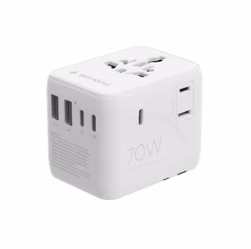 Gembird TPA-2A3C70-01-W Universal travel power adapter, 70 W, balts