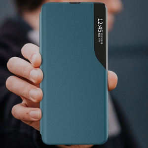 Eco Leather View Case elegants grāmatas tipa apvalks ar statīvu Samsung Galaxy A22 4G oranžs