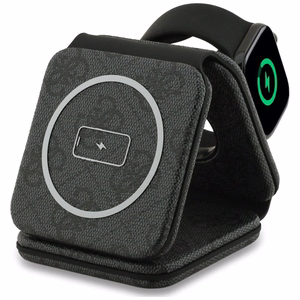 Bezvadu lādētājs 3in1 saderīgs ar MagSafe 15W GUESS GUE005639 melns