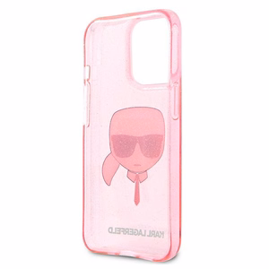Karl Lagerfeld spīdīgs Karl's galvas viedtālruņa apvalks iPhone 13 Pro Max – rozā
