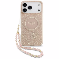 Guess IML Flowers Electro Pearl Strap MagSafe apvalks viedtālrunim iPhone 17 Pro Max - rozā