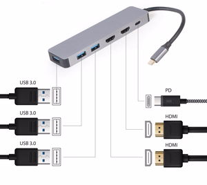 Gembird A-CM-COMBO3-03 USB Type-C 3-in-1 vairāku portu adapteris (USB centrmezgls + HDMI + PD)