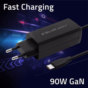 Qoltec 52420 90W GaN super ātrais lādētājs | 5-20V | 3-4.5A | USB-C 3.1