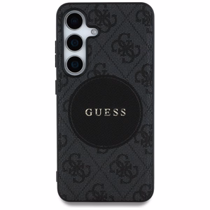 Guess 4G Apaļš Klasiskais Logotips Magnētiskais Viedtālruņa apvalks Samsung Galaxy S25 Melns