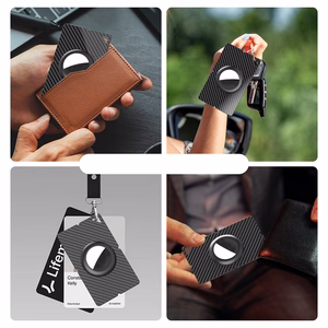 Airtag Carbon Fiber Pattern Wallet Card Case - Black