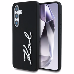 Karl Lagerfeld silikona metāla paraksta logotips Samsung Galaxy S25 viedtālruņa apvalks melns