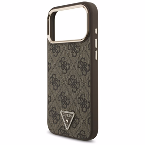 Guess PU Leather 4G Strass Triangle Logo Gold Frame MagSafe vāciņš Apple iPhone 18 Pro Max, brūns