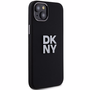 DKNY Šķidrs silikona metāla logotips viedtālruņa apvalks iPhone 15/14/13 - melns