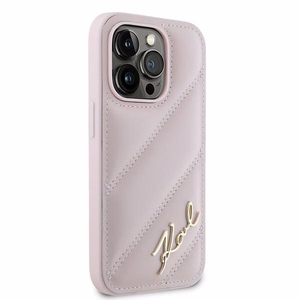 Karl Lagerfeld Diagonal Quilted Script viedtālruņa apvalks iPhone 14 Pro Max - rozā