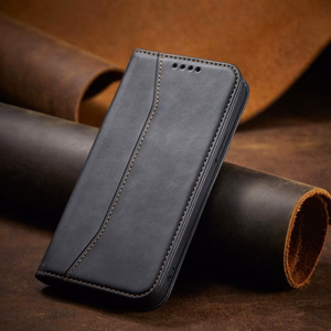 Magnētiskais Fancy viedtālruņa apvalks iPhone 12 Pro Max ar kabatu, karšu turētājs, melns