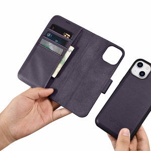 iCarer Viedtālruņa apvalks 2in1 no ādas ar atlokāmu vāciņu Anti-RFID violets iPhone 14 (WMI14220725-DP)