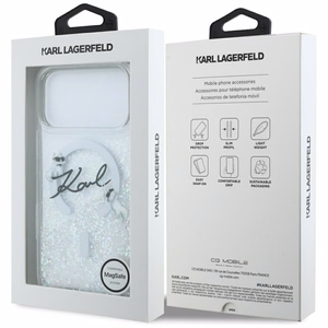 Karl Lagerfeld Liquid Glitter Karl Script Logo MagSafe Maciņš for iPhone 17 Pro Max - Clear