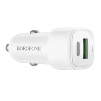 Borofone Auto lādētājs BZ34B Cloud - USB + C tipa - QC 3.0 PD 38W balts