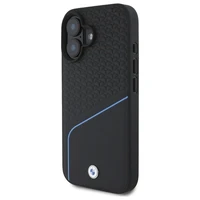 BMW zīmes ādas teksturēts un līniju magnētiskais iPhone 16 viedtālruņa apvalks - melns