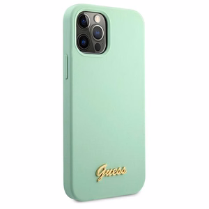 Guess Metal Logo Script apvalks iPhone 12 Pro Max 6.7" - zaļa