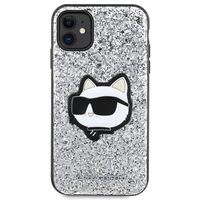 Karl Lagerfeld KLHCN61G2CPS iPhone 11 / Xr 6.1" sudrabains cietais viedtālruņa apvalks Spīdumi Choupette Emblēma