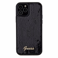 Guess Sequin Script Metal viedtālruņa apvalks iPhone 12/12 Pro - melns