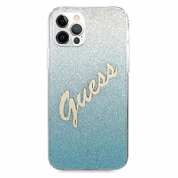 Guess GUHCP12MPCUGLSBL iPhone 12/12 Pro 6.1" zilais kietais vāciņš Glitter Gradient Script