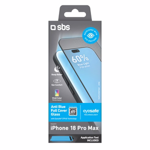 SBS Anti Blue pilna pārklājuma rūdīts aizsargstikls modelim iPhone 18 Pro Max, ar zilās gaismas filtru