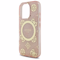 Guess IML Peony On 4G Background Magnētiskais viedtālruņa apvalks iPhone 16 Pro - rozā