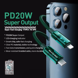 WEKOME WDC-181 Vanguard Series USB-C–Lightning uzlādes un datu kabelis, 1 m, PD 20 W, zaļš