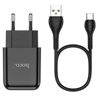 Lādētājs Hoco USB A 2A 10W + kabelis USB A uz USB C N2 melns