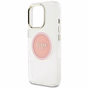 Guess IML Metal Colored Circle Classic Logo Magnētiskais viedtālruņa apvalks iPhone 16 Pro - rozā