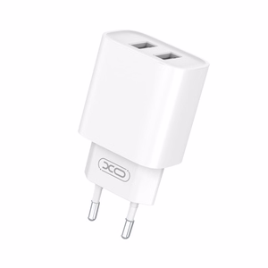 XO sienas lādētājs CE02C 2x USB 2,1A, balts + USB-C kabelis