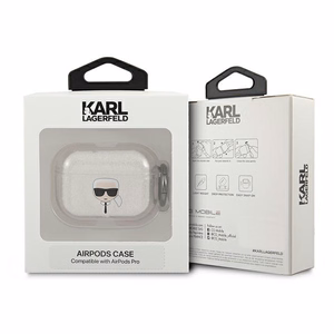 Karl Lagerfeld KLAPUKHGS AirPods Pro maciņš Glitter Karl's Head – sudraba