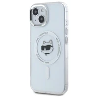 Karl Lagerfeld IML Metāla Choupette galva MagSafe apvalks iPhone 15 Plus - balts