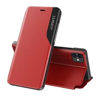 Eco Leather View Case elegants grāmatas tipa viedtālruņa apvalks ar statīvu iPhone 13 Pro Max sarkans