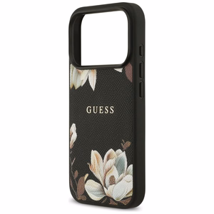 Guess Grained Flowers Classic Logo MagSafe viedtālruņa apvalks iPhone 17 Pro - melns (m)
