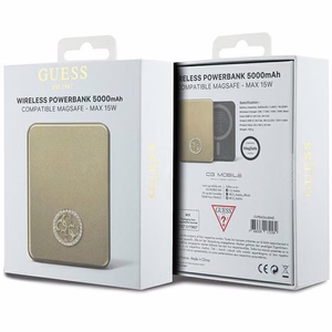 Guess MagSafe 4G Strassed Metal Logo indukcijas ārējā baterija 15W 5000mAh - zelta