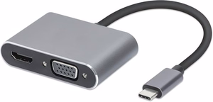 USB Type-C centrmezgls 4-in-1 USB 3.0 + PD 100W + HDMI 4k30Hz + VGA FullHD