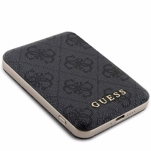 Guess indukcijas 15W GUPB5FP4EMGK 5000mAh portatīvais lādētājs melna/melna 4G ādas metāla logotips MagSafe
