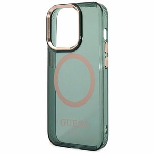 Guess GUHMP14XHTCMA iPhone 14 Pro Max 6.7 ciets vāciņš – zaļš/khaki – ar zeltainu kontūru, caurspīdīgs MagSafe