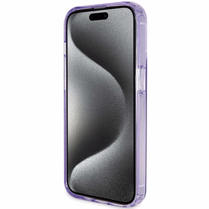 Guess viedtālruņa apvalks ar statīvu Ring Stand Script Glitter magnētiskais iPhone 15 Pro - violets