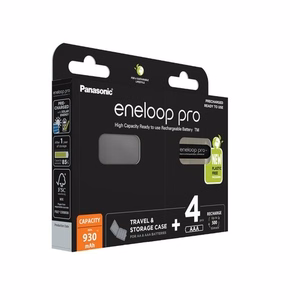 Uzlādējamas baterijas PANASONIC ENELOOP PRO AAA 930 mAh 4 gab. + maciņš (BK-4HCDE/4CP+CASE)