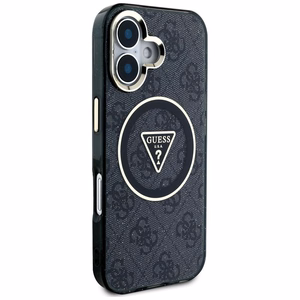 Guess IML Metal Glitter 4G Circle Triangle magnētiskais viedtālruņa apvalks iPhone 16 - melns