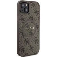 Guess 4G kolekcija ādas metāla logotips Magnētiskais apvalks iPhone 14/15/13 - brūns