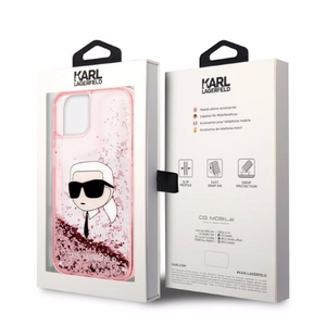 Karl Lagerfeld mirdzošs Karla galvas viedtālruņa apvalks iPhone 14 Plus - rozā