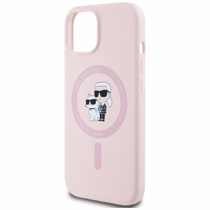 Karl Lagerfeld silikona Karl&Choupette Magnētiskais viedtālruņa apvalks iPhone 15 Plus - rozā