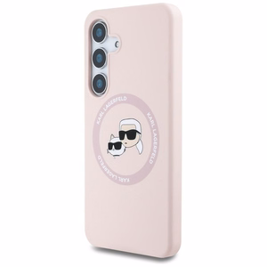 Karl Lagerfeld silikona dubulto galvu un apļa magnētiskais Samsung Galaxy S25 viedtālruņa apvalks rozā