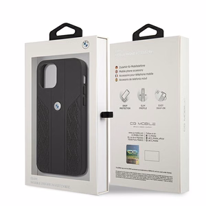 BMW ādas apvalks ar izliektu perforāciju iPhone 12 Pro Max - melns