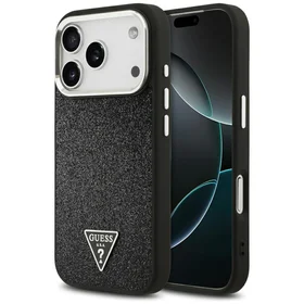 Guess Mirdzošs Trīsstūra Logotips Magnētiskais viedtālruņa apvalks iPhone 17 Pro - melns