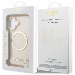 Guess IML Script Metal MagSafe Maciņš for iPhone 17 - rozā