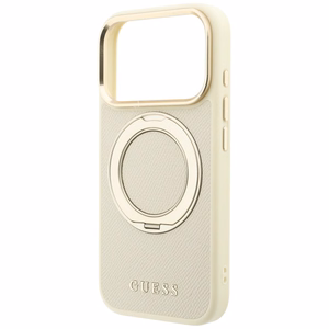 Guess Ring Stand 360 Grained Classic Logo MagSafe vāciņš iPhone 18 Pro Max / 17 Pro Max – bēšs
